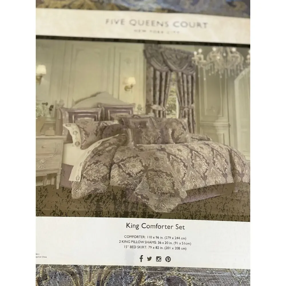 NEW! Five Queens Dominique 4PC Damask Comforter Set King Lavander
